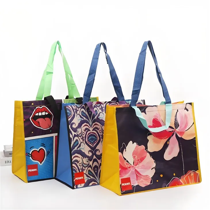 Geantă de tote laminată imprimată colorată, geantă de publicitate nețesută